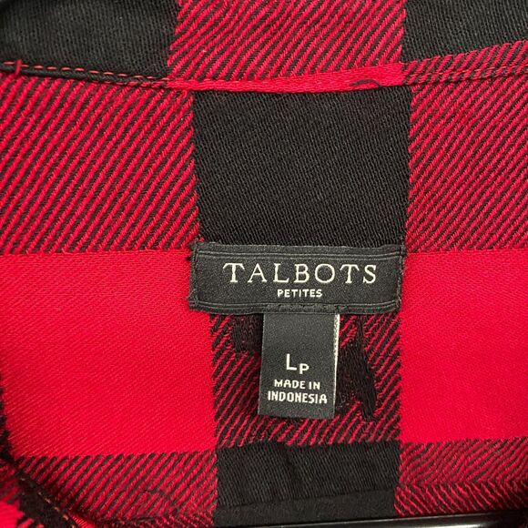 Talbots Shirt Womens PL Petite Black Red Check Yorkie Dog Button Up Comfy Casual - Picture 5 of 8
